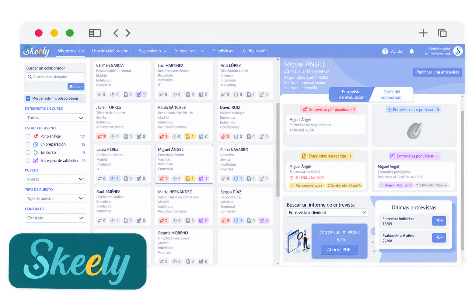 Software Skeely para gestionar entrevistas de evaluación y seguimiento de colaboradores