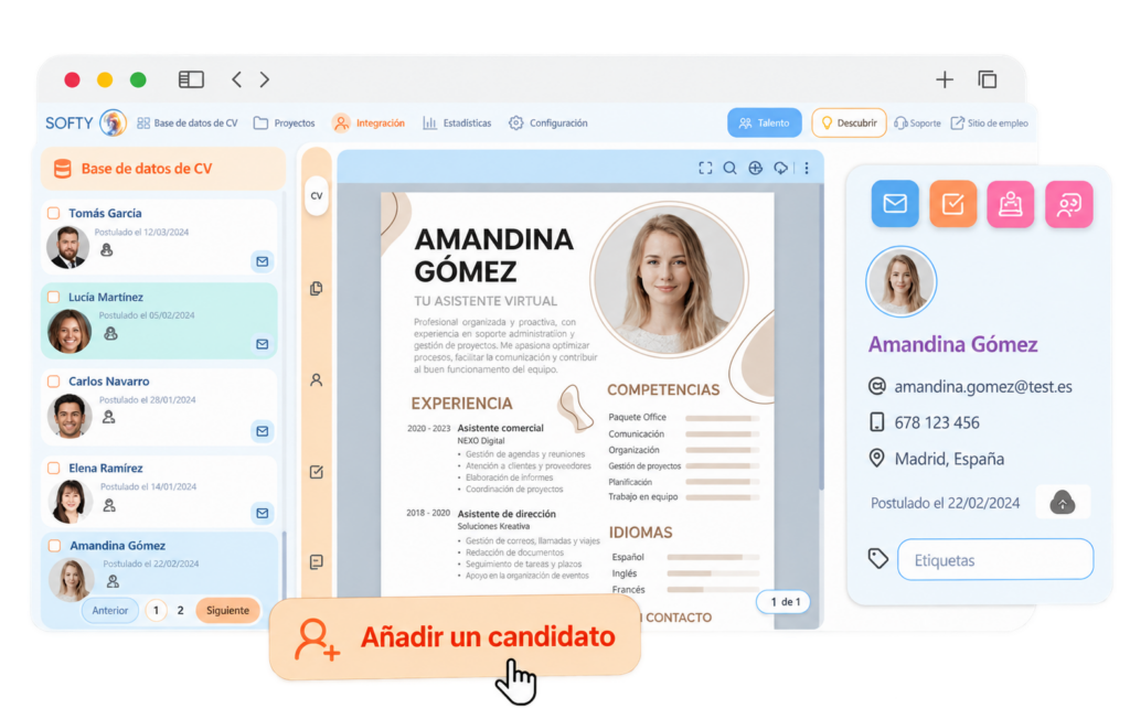 Base de datos de CV y sourcing de candidat@s en el ATS Softy