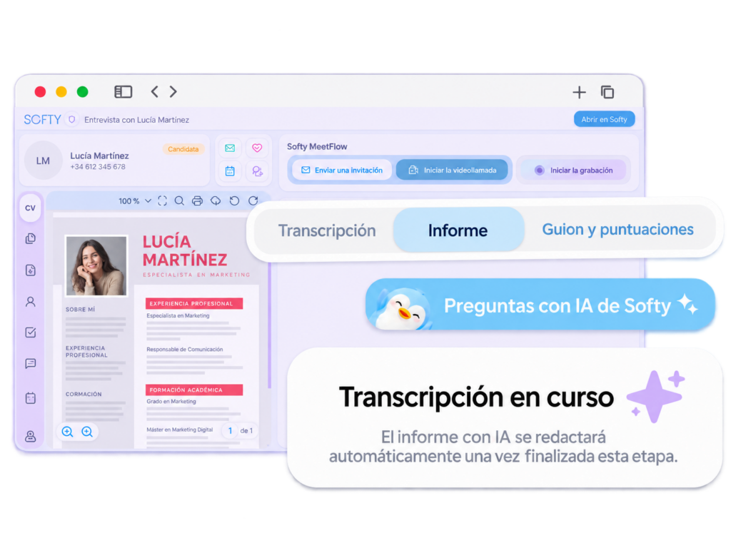 Transcripción automática e informe con IA en una entrevista estructurada de Softy