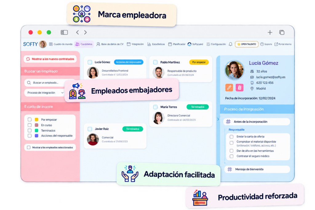 Integración de nuevos empleados con marca empleadora, adaptación y productividad en Softy