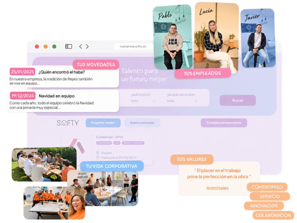 Portal de empleo Softy con cultura de empresa, equipo, novedades y valores