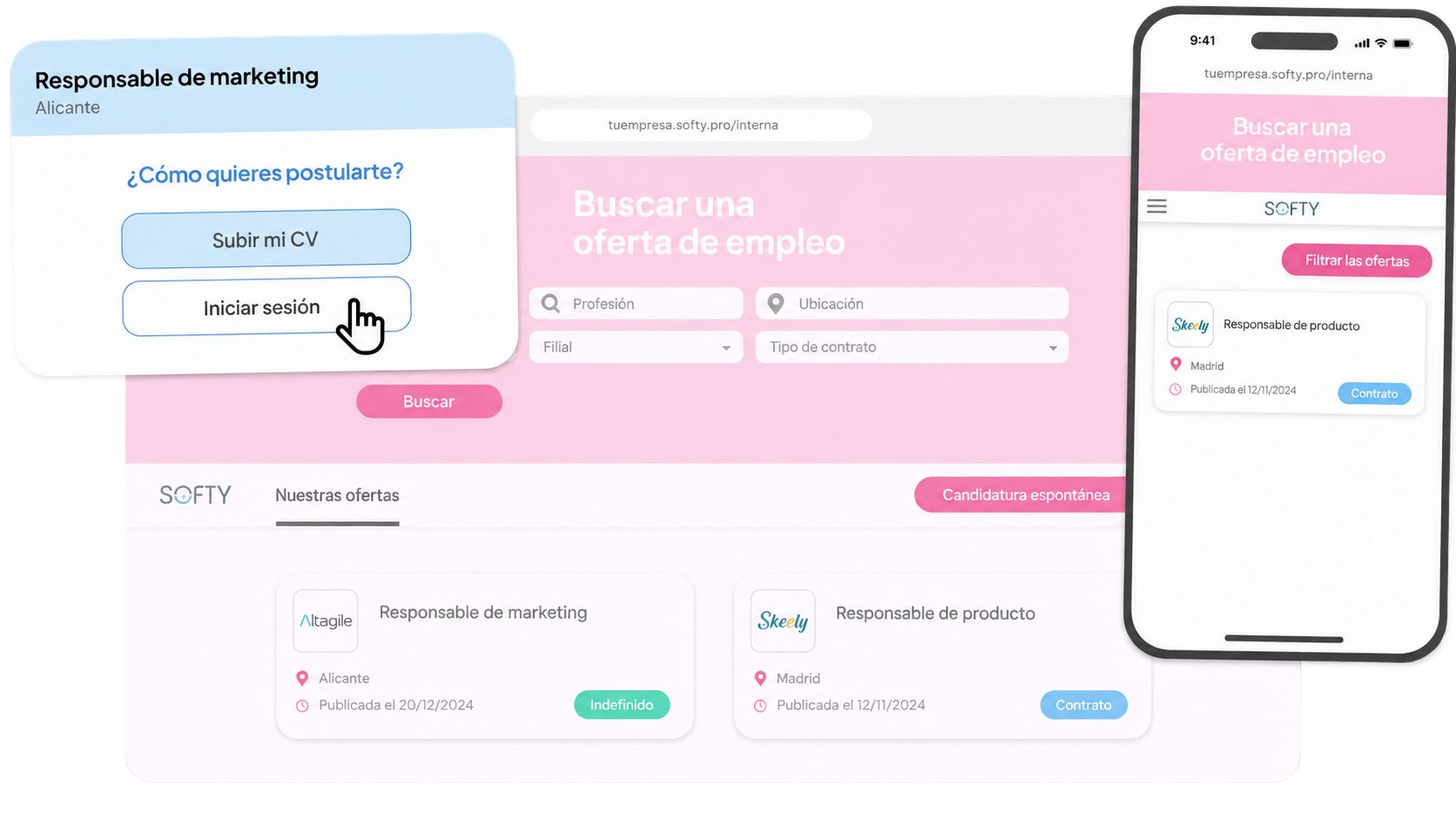 Portal de movilidad interna con ofertas de empleo para colaboradores en Softy