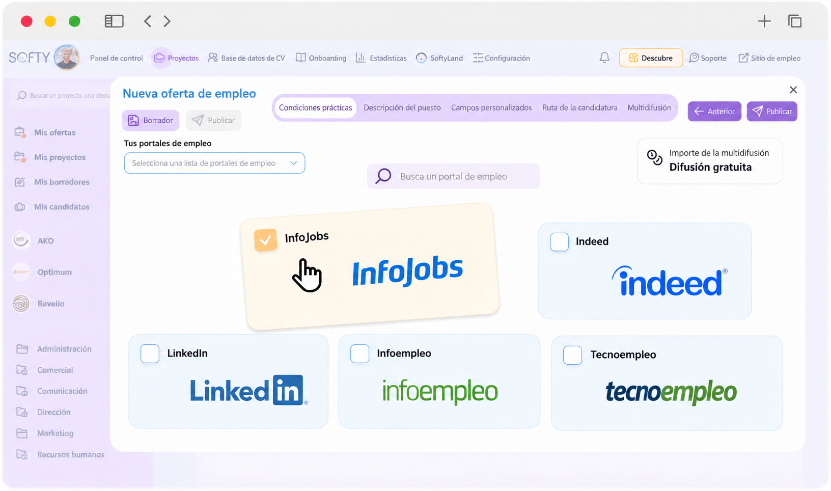 Multidifusión de ofertas de empleo en portales de empleo en España con Softy