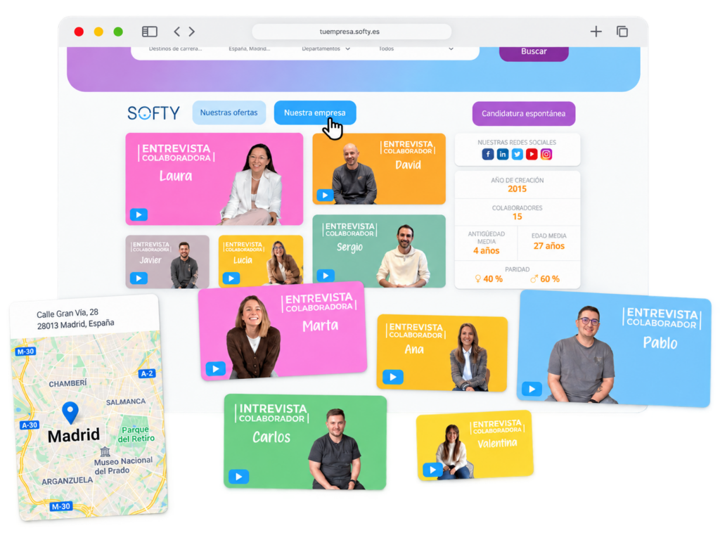 Portal de empleo y marca empleadora con entrevistas de colaboradores en Softy España